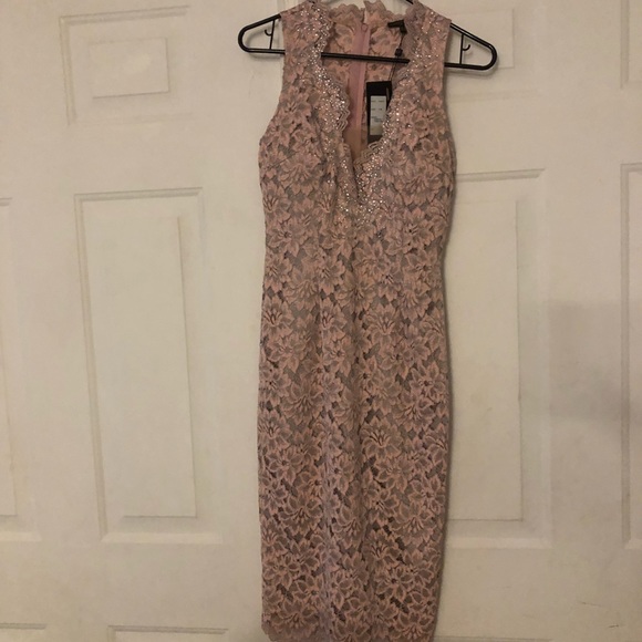 Beautiful pale pink and silver lace midi dress. - Picture 3 of 4